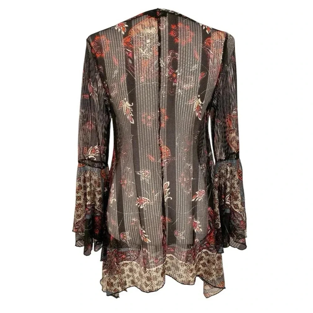 Dor Dor Couture Womens Mesh Sheer Bell Sleeve Tunic - Picture 3 of 7